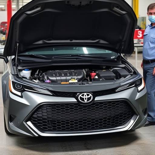 Toyota Corolla 2020 com motor aberto e pe&auml;as sendo inspecionadas por um mec&acirc;nico